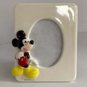 Mickey Mouse Frame Ceramic Disney Picture 3X2”Photo Burnes EUC White Stand Up.